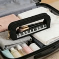 thumbnail image 5 of Waterproof Makeup Brush Organizer Travel Bag with Clear PVC Window, Large Capacity Cosmetic Pouch for Toiletries & Pens, Black Quilted Faux Leather, 5 of 5