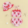 thumbnail image 2 of Bagilaanoe Toddler Baby Girls Swimsuits 2 Piece Bikinis Set Strawberry Print Crop Tops + Shorts + Swimming Cap 3M 6M 12M 2T 3T Kids Swimwear Bathing Suit Beachwear, 2 of 8