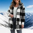 thumbnail image 4 of felwors Womens Winter Coats Trendy Fuzzy Fleece Hoodies Open Front Fall Sherpa Jackets Warm Plaid Cardigans Casual Outerwear Grey, XXL, 4 of 7