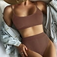 thumbnail image 3 of Efsteb 2 Piece High Waisted Bikini Set for Women Push-Up Padded Two Piece Bathing Suit Solid Color Split Swimsuit Swimwear (Brown,M), 3 of 7