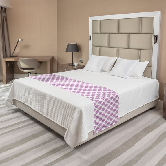 Abstract Bed Runner, Simple Print of Violet Tone Motifs in Monochrome on a Plain Background, Decorative Accent Bedding Scarf for Hotels Homes and Guestrooms, Queen, Fuchsia and White, by Ambesonne