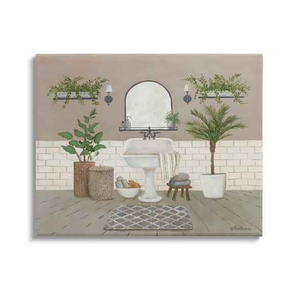 Stupell Cozy Bathroom Greenery Plants Botanical & Floral Painting Gallery Wrapped Canvas Print Wall Art