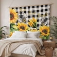 thumbnail image 3 of Sunflower Bee Tapestry for Bedroom Wall Hanging Tapestry, Black Buffalo Plaid Botanical Leaf Floral Ceiling Backdrop Tapestries Poster Blanket Wall Decor for Teens Room Living Room Dorm 59" x 90", 3 of 8
