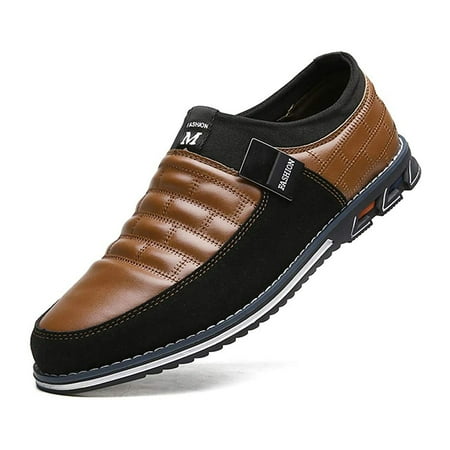 Men Casual Shoes Leather Slip On Moccasins Hiking Dress Sneakers Casuales Penny Loafers Comfort Driving Fashion 7 Brown