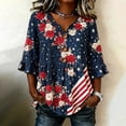 thumbnail image 4 of WHEANG 2026 Summer USA Flag Star Print Peplum Blouse for Women Independence Day 4th of July Top Loose Fit Comfortable Patriotic Blouse 3/4 Sleeve Notch V Neck Casual Top ( Color Black Size 3XL ), 4 of 5