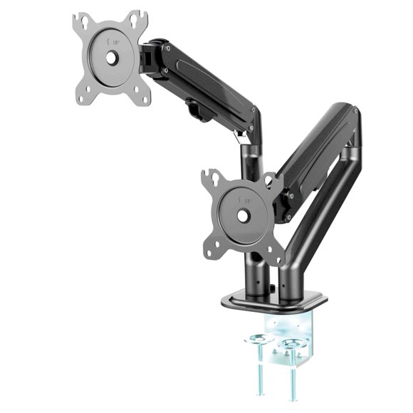 MotionGrey Dual Metal Computer Monitor Arm Stand Quick Release Vesa Mount Clamp Installation for up to 28-inch Screen for Desk - Black Arms