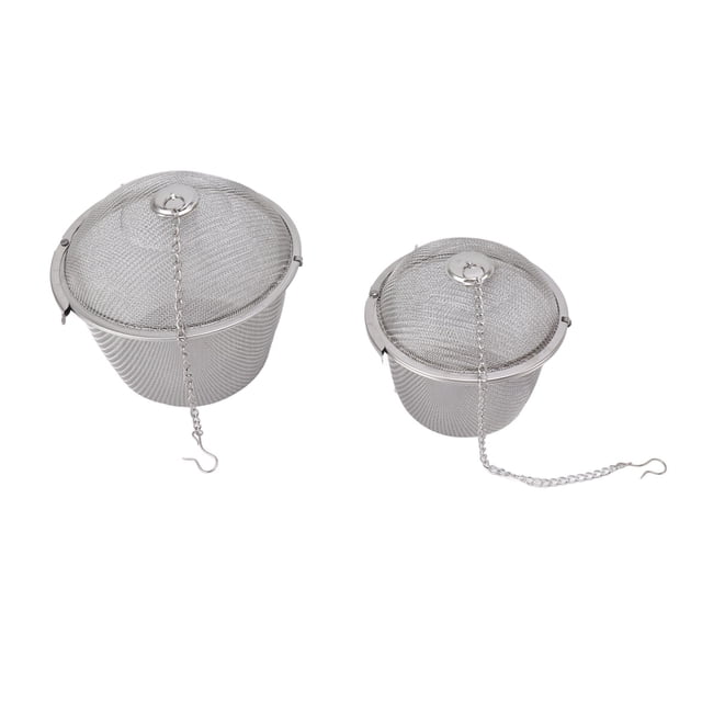 2 coladores de té de acero inoxidable con forma de bola de té de malla con cadena de gancho larga para especias, sopa, té, hierbas, diámetro: 8,5 cm/3,3 pulgadas + 11 cm/4,3 pulgadas