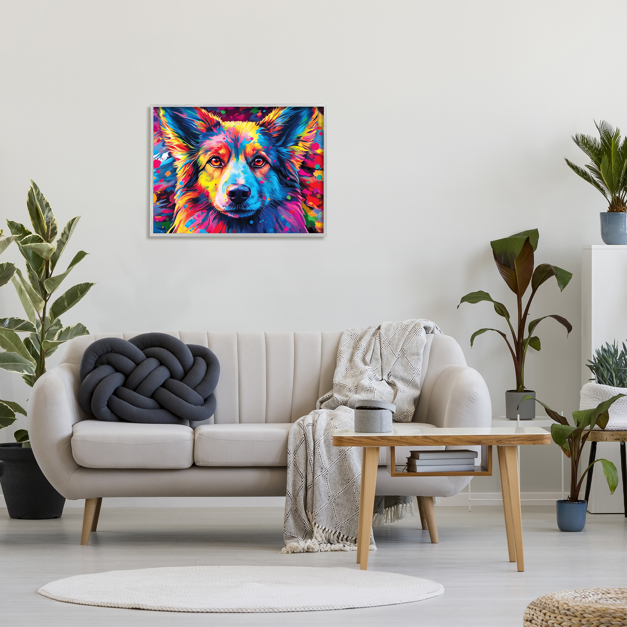 Stupell Industries Dog with Vivid Paint Splash Animals & Insects Painting Gray Framed Art Print Wall Art, 30 x 24