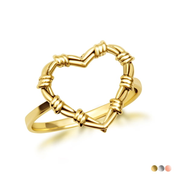 Solid Gold Heart Crown of Thorns Jesus Christ Ring 10K , Size 9