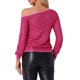 thumbnail image 3 of INSPIRAR CHIC Blusas de Hombros Descubiertos con Lentejuelas para Mujeres, Top Brillante de Manga Larga para Fiesta Disco en Rosa Fucsia, 3 of 6