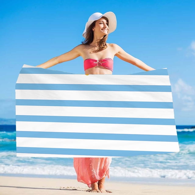 Toalla de Playa Extra Grande - Toalla de Piscina a Rayas de Secado Rápido para Hombres y Mujeres Adultos, Toalla de Viaje y Natación Multicolor de Poliéster, Grande 55x28 Pulgadas, Paquete de 1