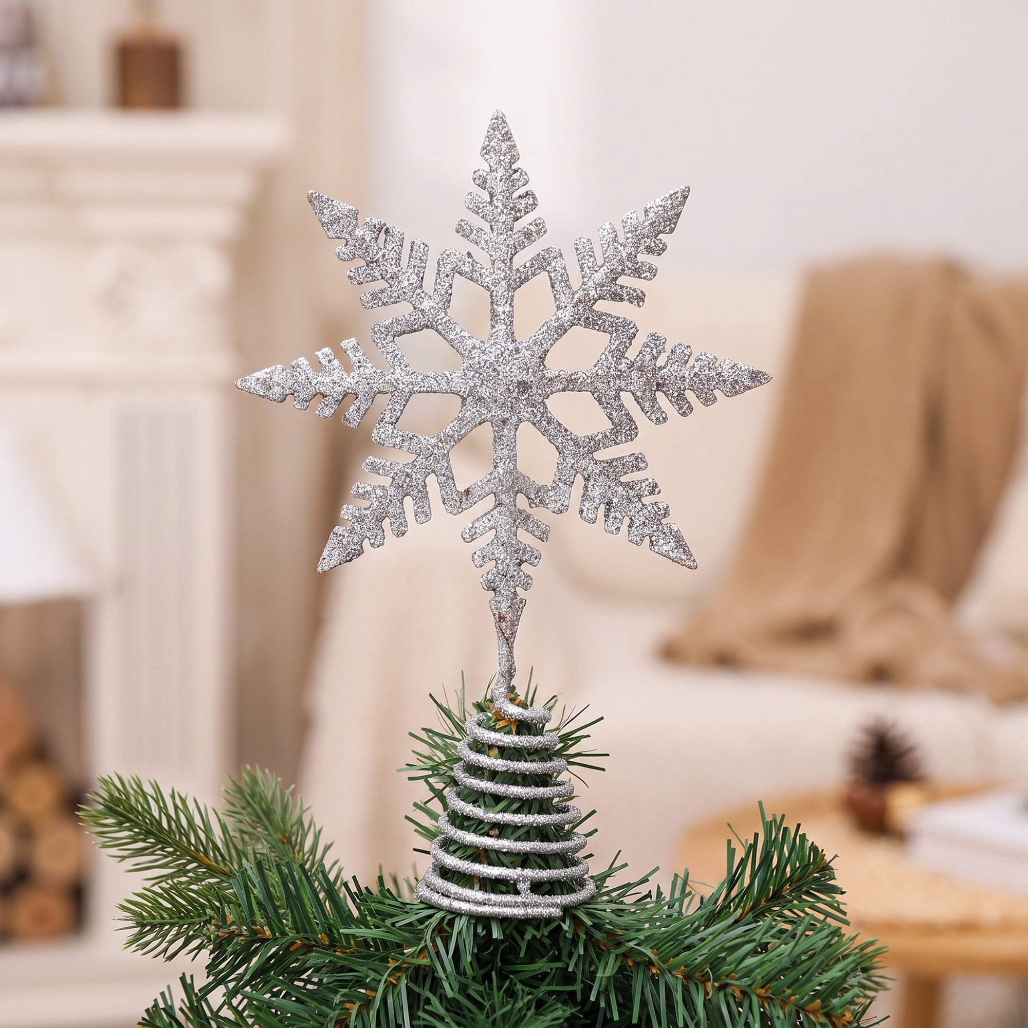 Unique Bargains Glittering Snowflake Tree Decoation with Radiant Spring Mount Silver 9.1"