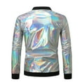thumbnail image 3 of YYDGH Men's Metallic Bomber Jacket 70s Disco Varsity Jacket Zip Up Party Baseball Coats Silver L, 3 of 4