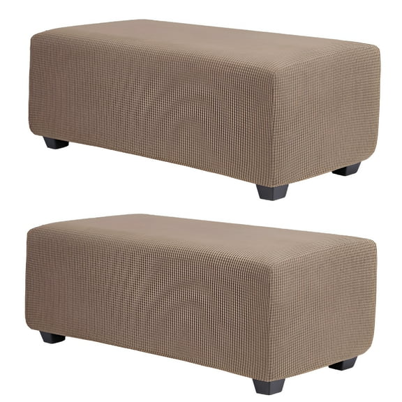 AUQ Stretch Indoor Ottoman Slipcover Jacquard Rectangle Footstool Cover Fallow X-Large Ottoman Cover