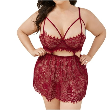 

Hochzeitsnachtwäsche für die Braut See Through Underwear Floral Lace Lingerie Push Up Two Piece Lingerie Exotisches Dessous-Set mit Riemchen aus Fischnetz