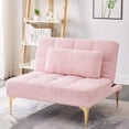 thumbnail image 2 of Modern Sofa Couch with Toss Pillow, Convertible Folding Sofa Bed with Adjustable Backrest and Golden Legs, Single Sofa Chair, Teddy Fabric, Pink, 2 of 10