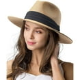 thumbnail image 2 of Women Wide Brim Straw Panama Roll up Hat Belt Buckle Fedora Beach Sun Hat UPF50, 2 of 3