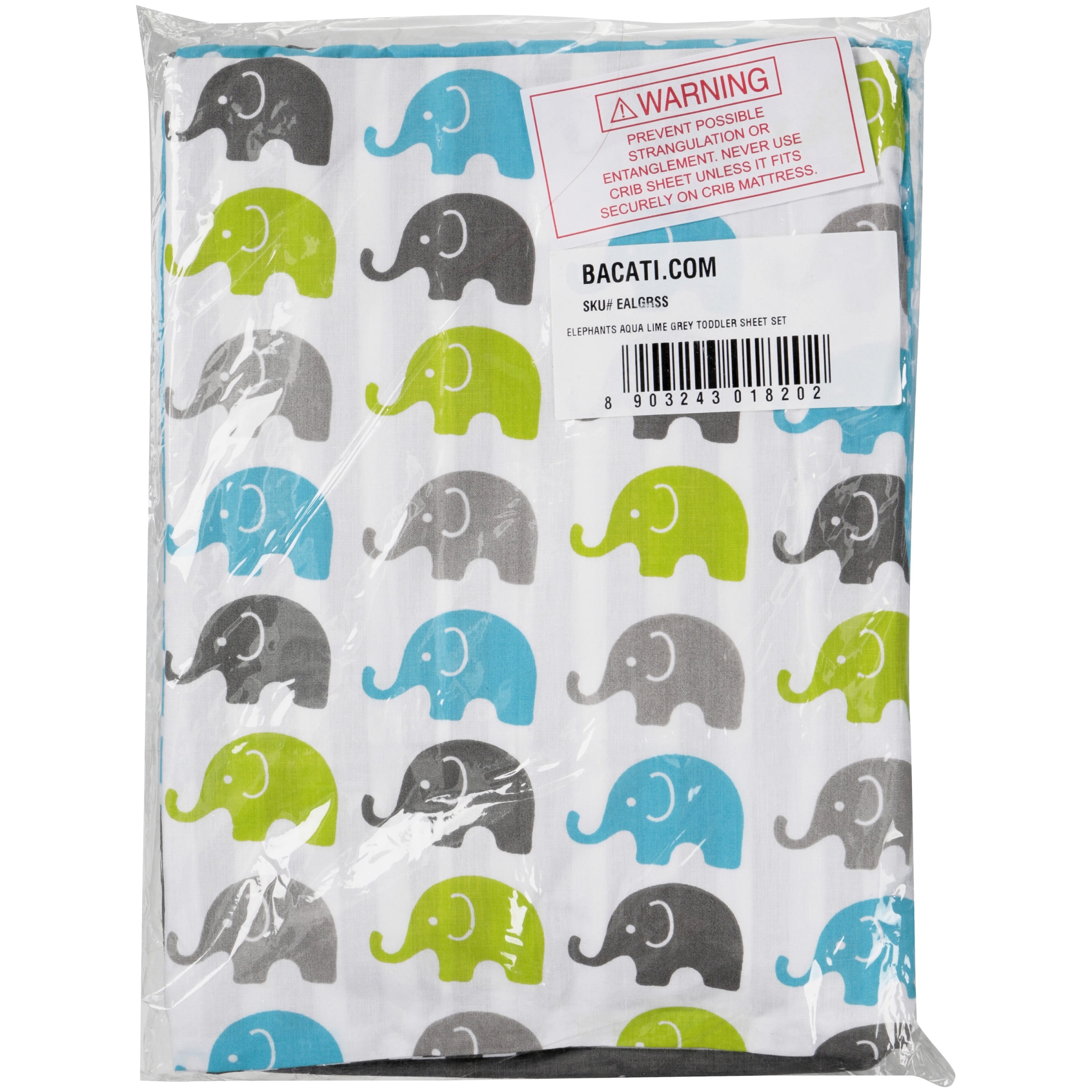 Bacati Elephants Aqua Lime Grey Toddler Sheet Set 3 ct Package
