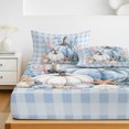thumbnail image 6 of Twin Sze Fitted Sheet Set - Coastal Fall 2 Piece Bedding Sets 16" Deep Pocket Fitted Sheet with 1 Pillowcase, Thanksgiving Pumpkins Coral Blue Plaid Brushed Microfiber Hotel Luxury Bed Sheets, 6 of 9