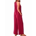 thumbnail image 4 of Women'S Hollow Out Halter Neck Sleeveless Top & Wide Leg Pants, Summer Casual Outfit Set Wine Red XL, 4 of 9