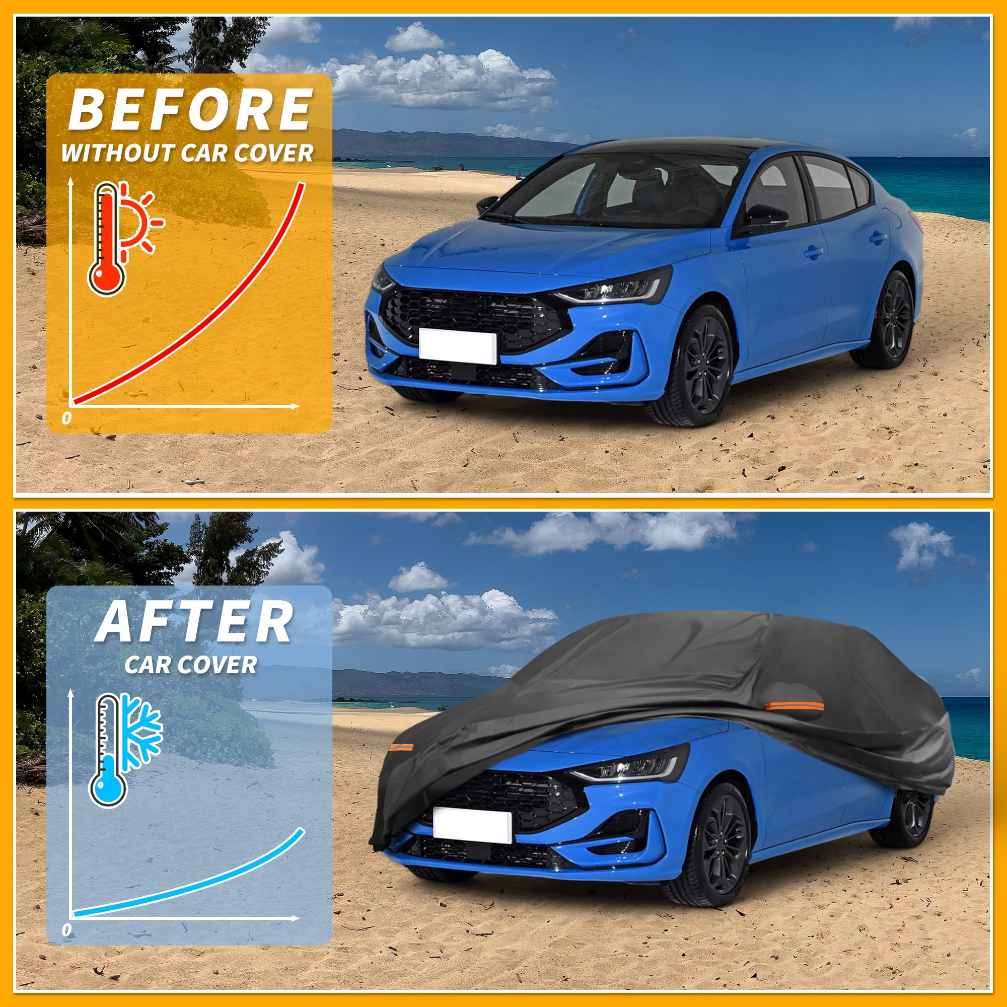 Unique Bargains All-Weather Waterproof Vehicle Cover 190T-PU for Ford Focus Sedan