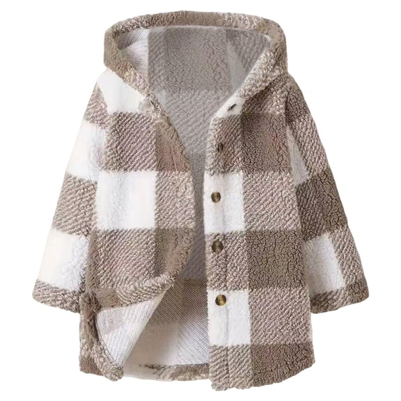 EnJoCho Kids Cute Flannel Plaid Jacket Girls Fleec𝖾 Coat with Button Front Warm Sherp𝖺 Winter Plush Tops Trendy Hooded Outwear