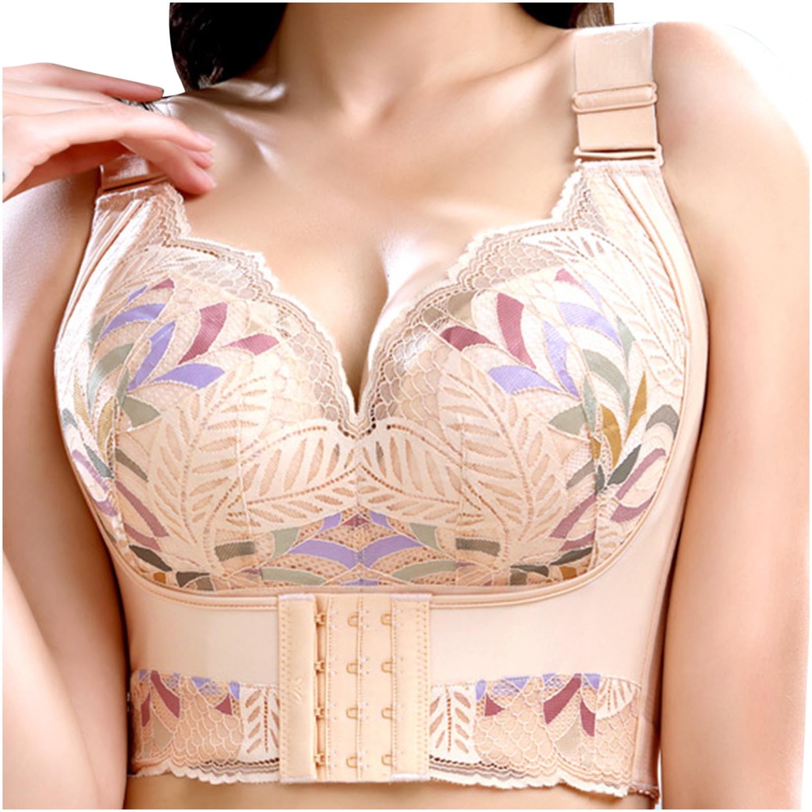 Women's Front Closure Bra Full Coverage Wirefree Lace Plus Size Bra,Dotmalls  Bras,Front Hook, Stretch Lace,Posture Correction (Color : Beige, Size :  Small) at  Women's Clothing store