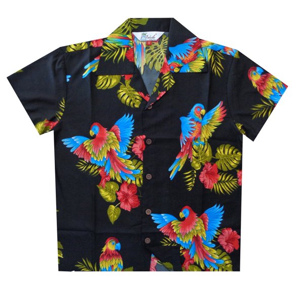Hawaiian Shirts 39B Boys Floral Parrot Beach Aloha Party Holiday Black S