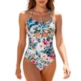thumbnail image 2 of Taqqpue Women's One Piece Swimsuits Tummy Control Bathing Suits Beach Vacation Outfits Adjustable Straps V Neck Halter Boho Twist Front Swimwear for Women, 2 of 6