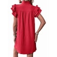 thumbnail image 3 of Women's Short Sleeve Tiered Mini Neck Sun Sundress Dress for Casual Beach Red S, 3 of 7