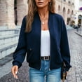 thumbnail image 6 of XPMWRP Women's Stand Collar Zip Up Bomber Jacket, Loose Fit Casual Fleece Outerwear with Zipper Side Pockets Navy XL, 6 of 6