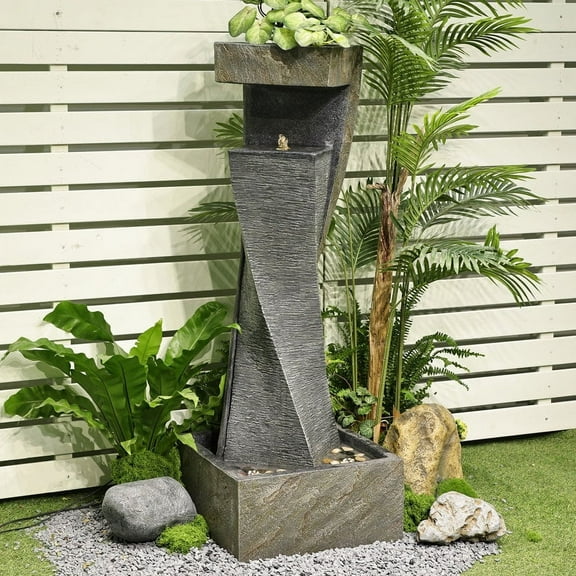 47.2" Garden Modern Outdoor Fountain Floor Standing Outdoor Water Fountains with Lights for Garden, Backyard, Patio, Porch, Deck and Home Art Decor
