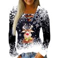 thumbnail image 1 of Camisas Navideñas Para Mujer Tops de Manga Larga Moda Con Cuello en V Empalme Irregular Suelto Odeerbi ODB198745, 1 of 4