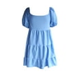thumbnail image 5 of Liacowi Women Summer Casual Solid Color V-Neck Tie-Up Short Sleeve Mini Dress A-line Swing Dress, 5 of 6
