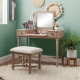 thumbnail image 2 of Linon Cyndi Wood Vanity & Padded Stool Set Flip Up Mirror 2 Drawers in Gray Wash, 2 of 23