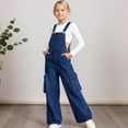 thumbnail image 4 of Boys Sweatpants,Snowflake Washed Girls Cargo Wide Leg Denim Overalls Jumpsuit Fashion Casual Winter Outfit,Boys Pants,Dark Blue,9-10 Years, 4 of 5