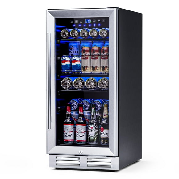 Gymax 15 Inch Beverage Cooler Refrigerator 100 Can Built-in Freestanding Beverage