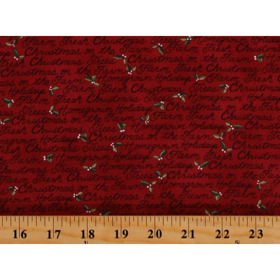 Cotton Holiday Christmas Festive Phrases Sayings Words Holly Hollies Winter Homegrown Holidays Red Cotton Fabric Print by the Yard (19943-13)