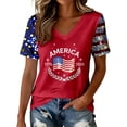 thumbnail image 2 of haizhen 250 Anniversary USA Shirt Women Summer V Neck Sparkly 250th Anniversary Flag Graphic Tees Patriotic 4th of July Shirts Women July 4th Tshirts Going Out Tops Red, L, 2 of 5