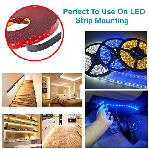 3M Double Sided Tape Mounting Tape Heavy Duty LED Strip Lights. Home Decor 0.4 Inch Width Waterproof Foam Tape for Office Decor 33FT Length Car 