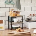 thumbnail image 3 of SONGMICS Cabinet Organizer Shelf, Set of 2 Kitchen Counter Shelves, Kitchen Storage, Spice Rack, Stackable, Expandable, Metal and Engineered Wood, Ink Black and Heather Greige, 3 of 5