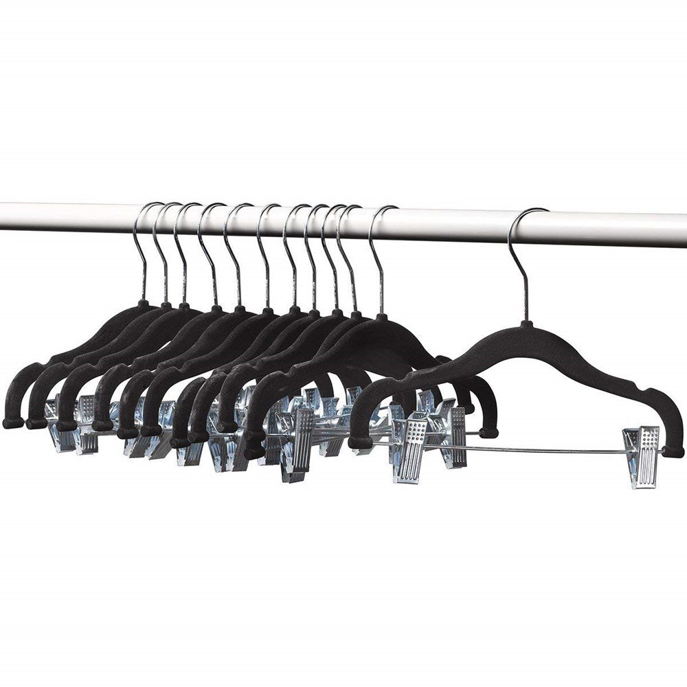 12 PACK Baby Hangers With Clips Velvet Ultra Thin Non Slip Kids Hanger Black