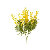 Yellow Mimosa Silk Flowers - Artificial Albizia Julibrissin Stems for Wedding & Home Decor, 14.1" Acacia Spray with Pudica Leaves, DIY Flocking