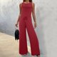 thumbnail image 4 of Gibobby Monos de Moda Mujer Soid Summer Button Lace Up Manga corta Light Rip Straight Mono Chaleco Pantalones largos(Rojo， XXXL), 4 of 5