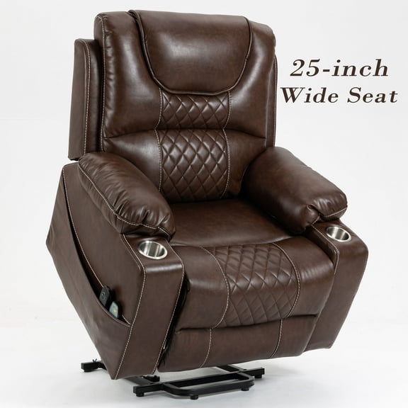 Heavy Duty Power Lift Recliner Chair for Elderly, Oversized Recliners Chair with Heater and Massage, Electric Recliner Chair for Living Room,400lbs Suitable for People Up to 6Ft (Brown Leather)