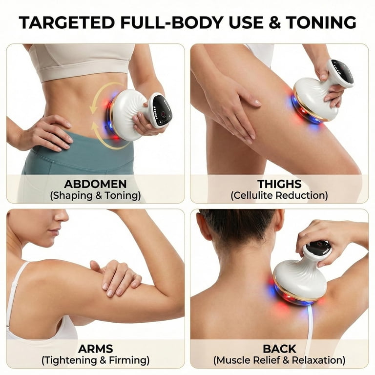 Circuvia Suction Massager, 4-in-1 Body Massager with LED Light & Vibration,  9 Adjustable Intensity Levels, Rechargeable Portable Deep Tissue Massager  for Muscle Relief & Skin Firming