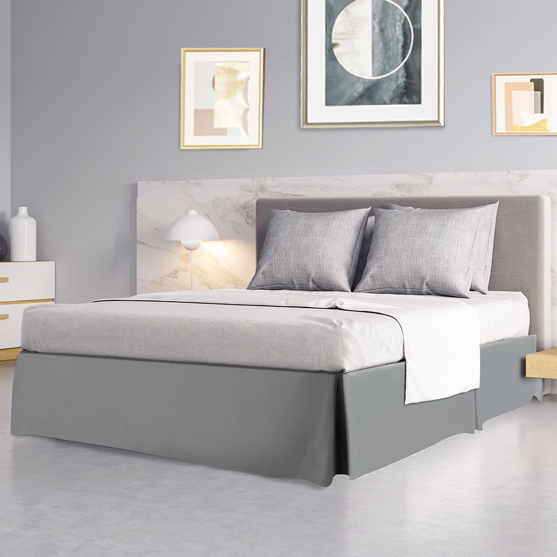 Unique Bargains 16" Drop Pleated Brushed Bed Skirt Queen Light Gray