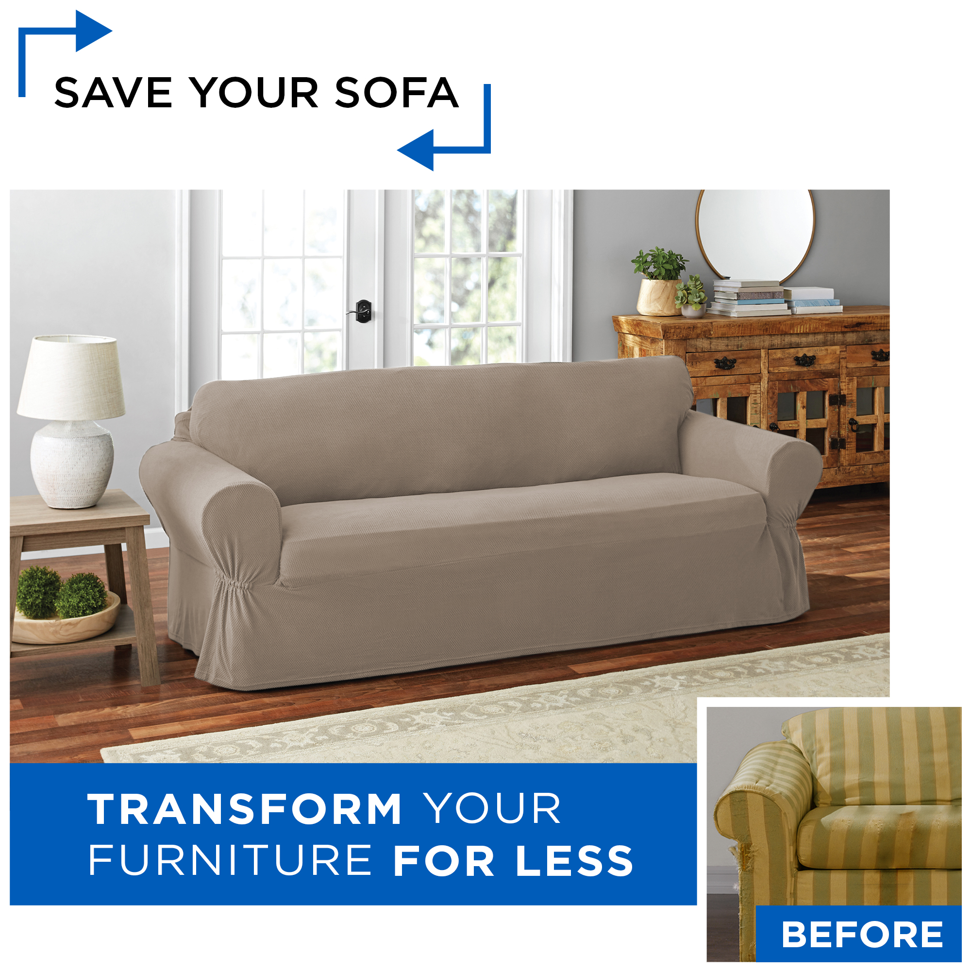 Mainstays Pixel 1-Piece Stretch Sofa Slipcover, Sand - image 2 of 7
