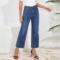 thumbnail image 4 of Inleife Women's Denim Jeans Solid Color Button Fly High Waisted Wide Leg Cropped Jeans with Pockets, 4 of 6