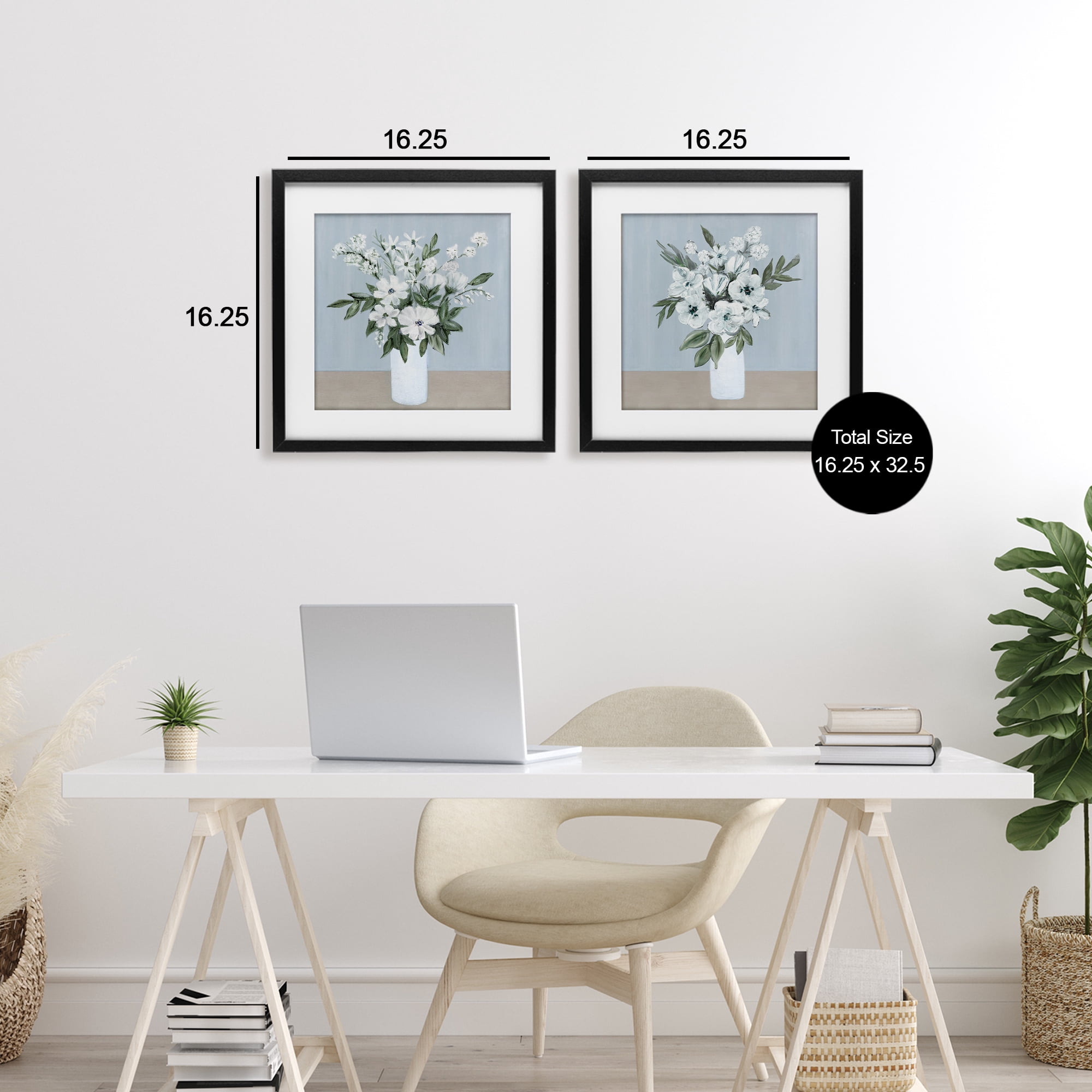 Stupell Industries Mixed White Blossoms 2 Piece Black Framed Print Under Glass Set, design by Marilyn Dunlap